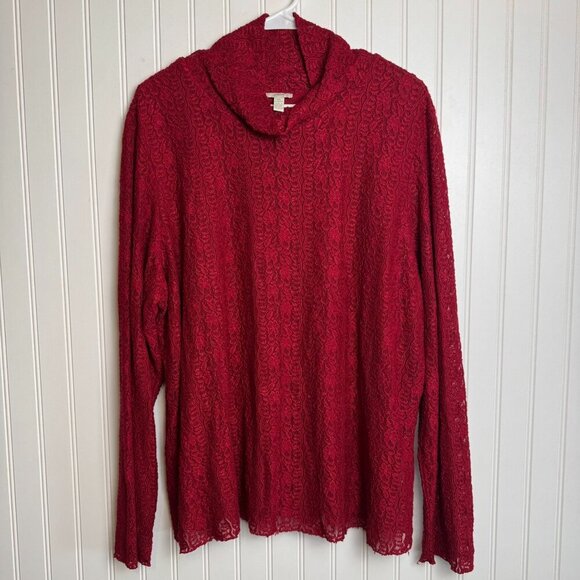 J Jill red lace long sleeve turtleneck stretchy top lined size 3X J19 - Picture 1 of 6